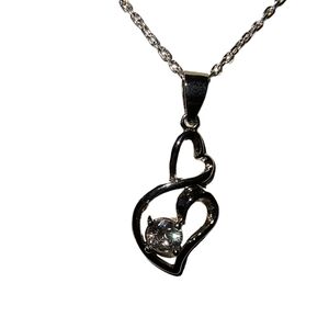 Sterling Silver & Clear CZ Heart Pendant Necklace